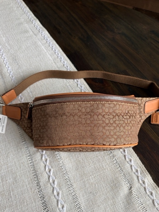 Coach Other - YTK Coach Brown Signature Canvas Belt Bag with Tan Leather Trim